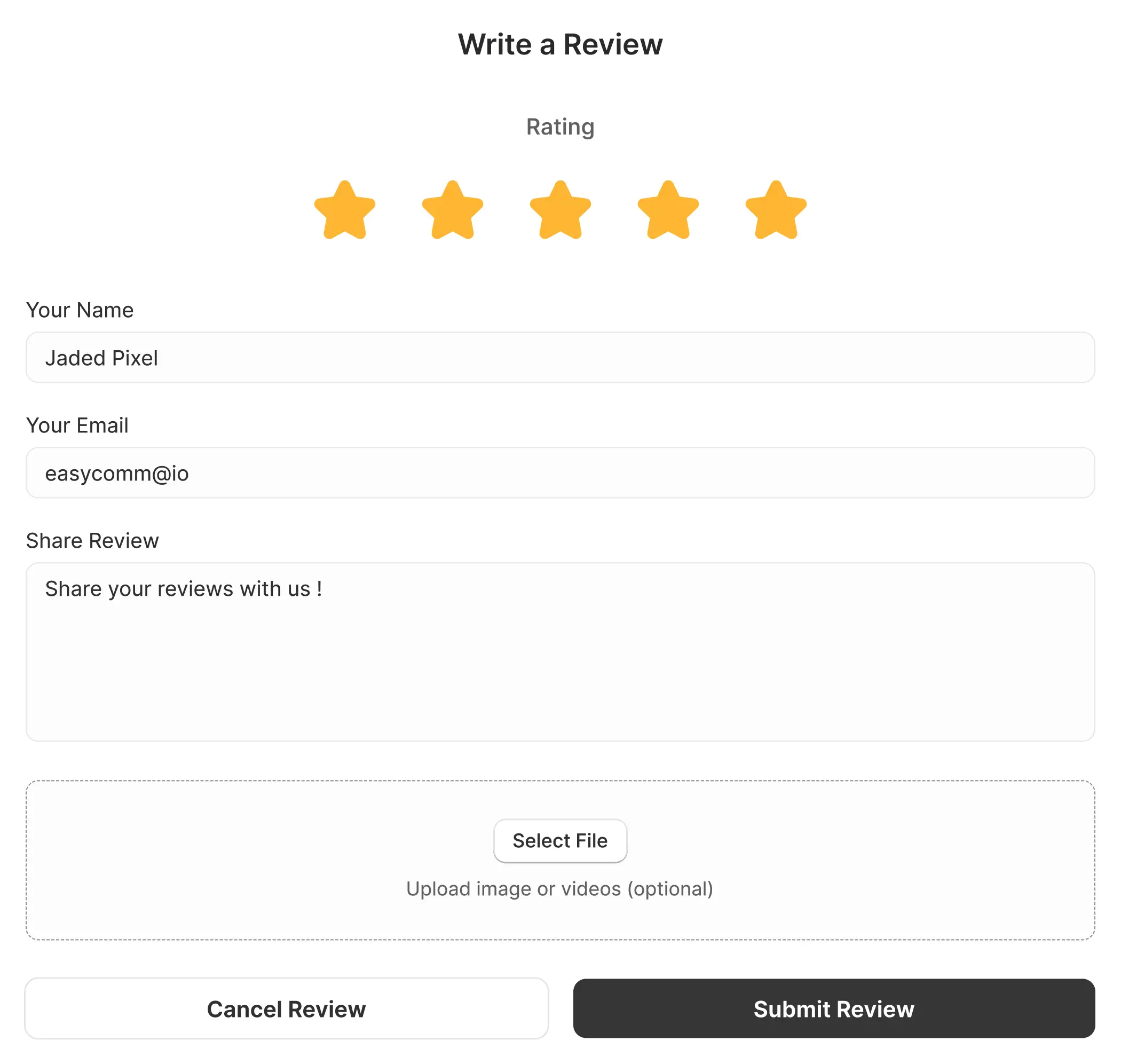 Review Form widget preview